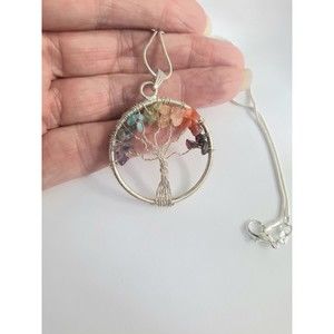 Artisan Sterling Silver Gemstone Tree of Life Pendant Necklace